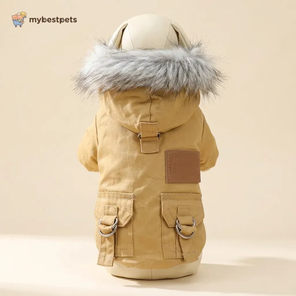 Fleece Lined Hooded Pet Jacket with Fluffy Trim and Pockets