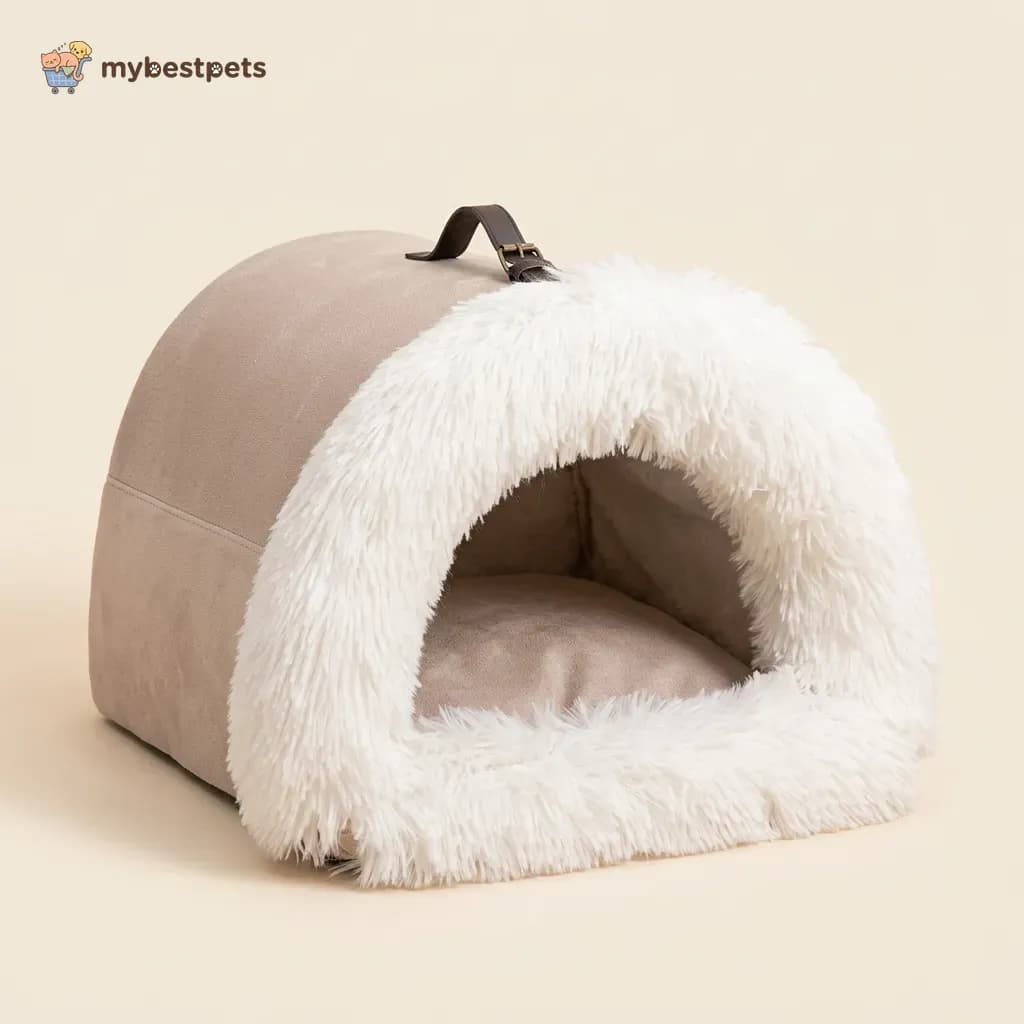 Semi-Covered Plush Pet Bed with Hood for Cats and Small Dogs