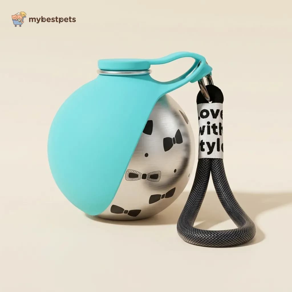 Stainless Steel Dog Water Bottle with Silicone Bowl, 285 ml