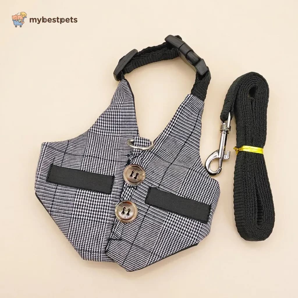 Rabbit Harness Vest and Leash Set, Checked Fabric