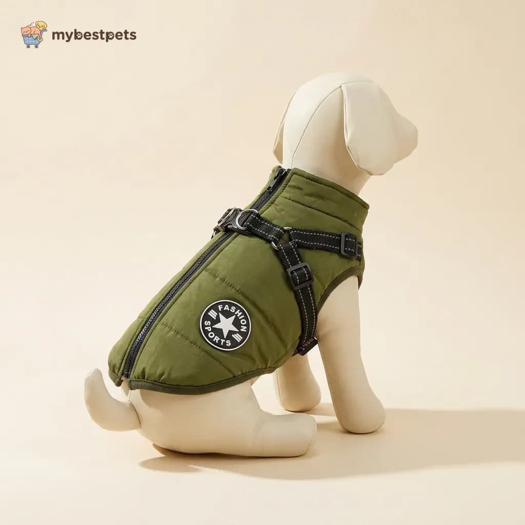 Padded Dog Jacket with Built-In Harness, Fleece Lined