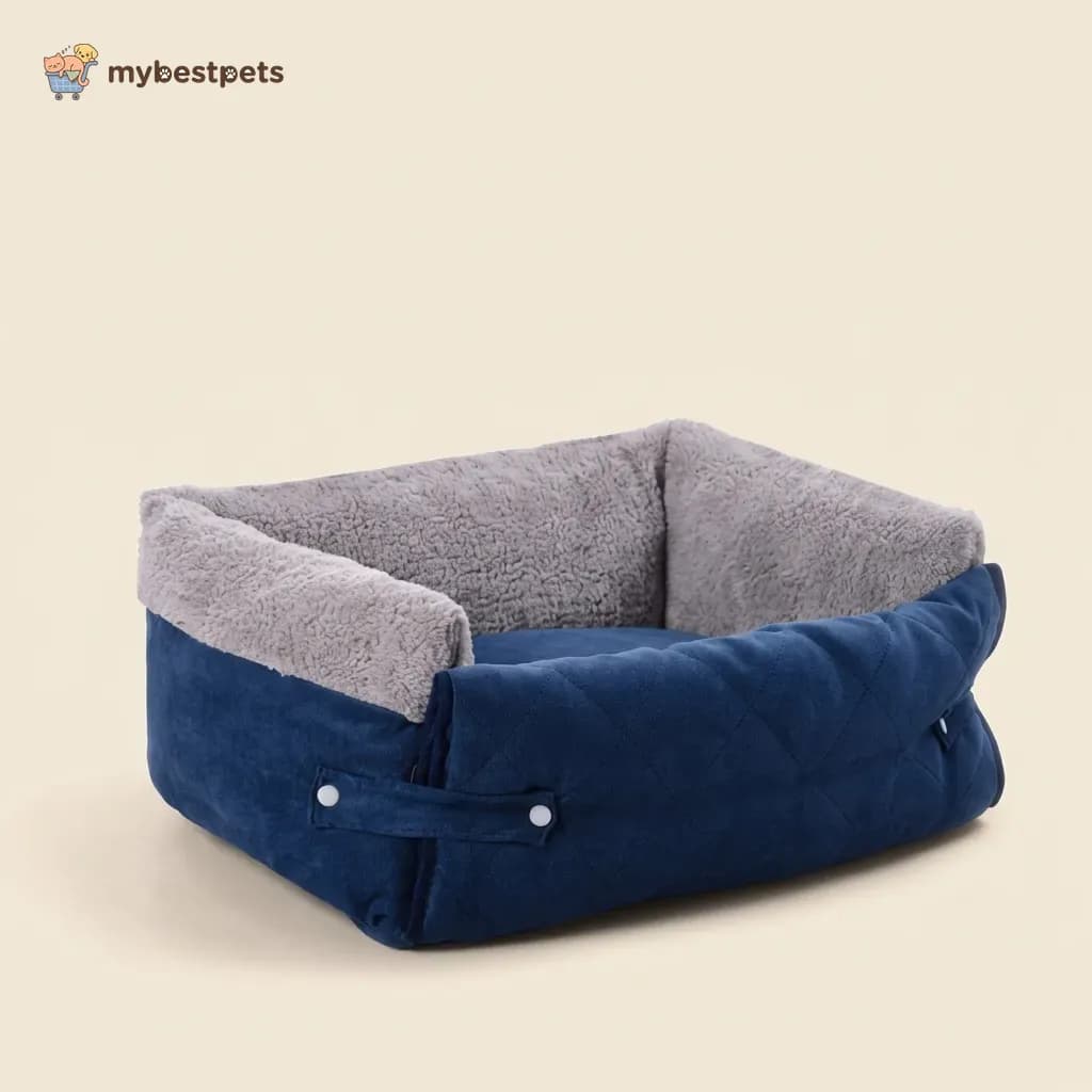 Plush Pet Bed with Fold-Down Sides for Cats and Small Dogs