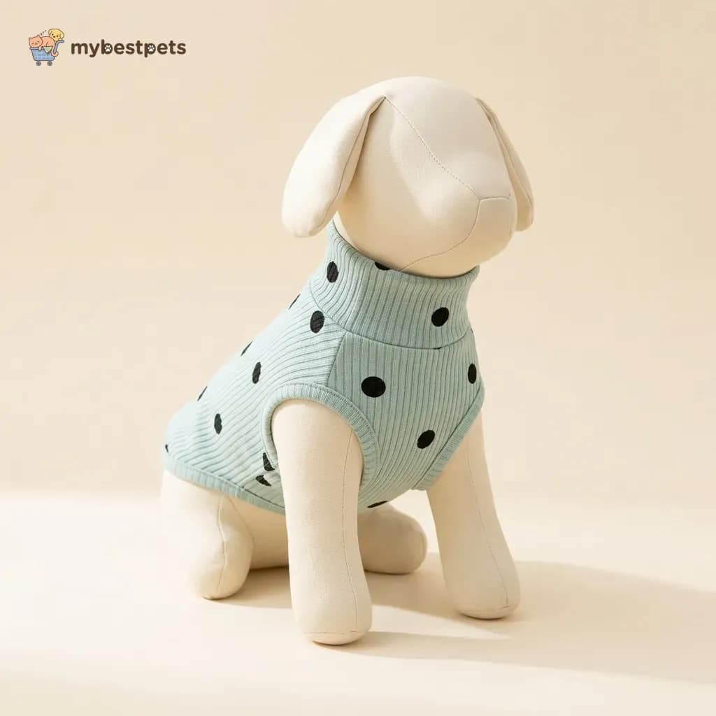 Dog Turtleneck Top, Ribbed Cotton with Polka Dots