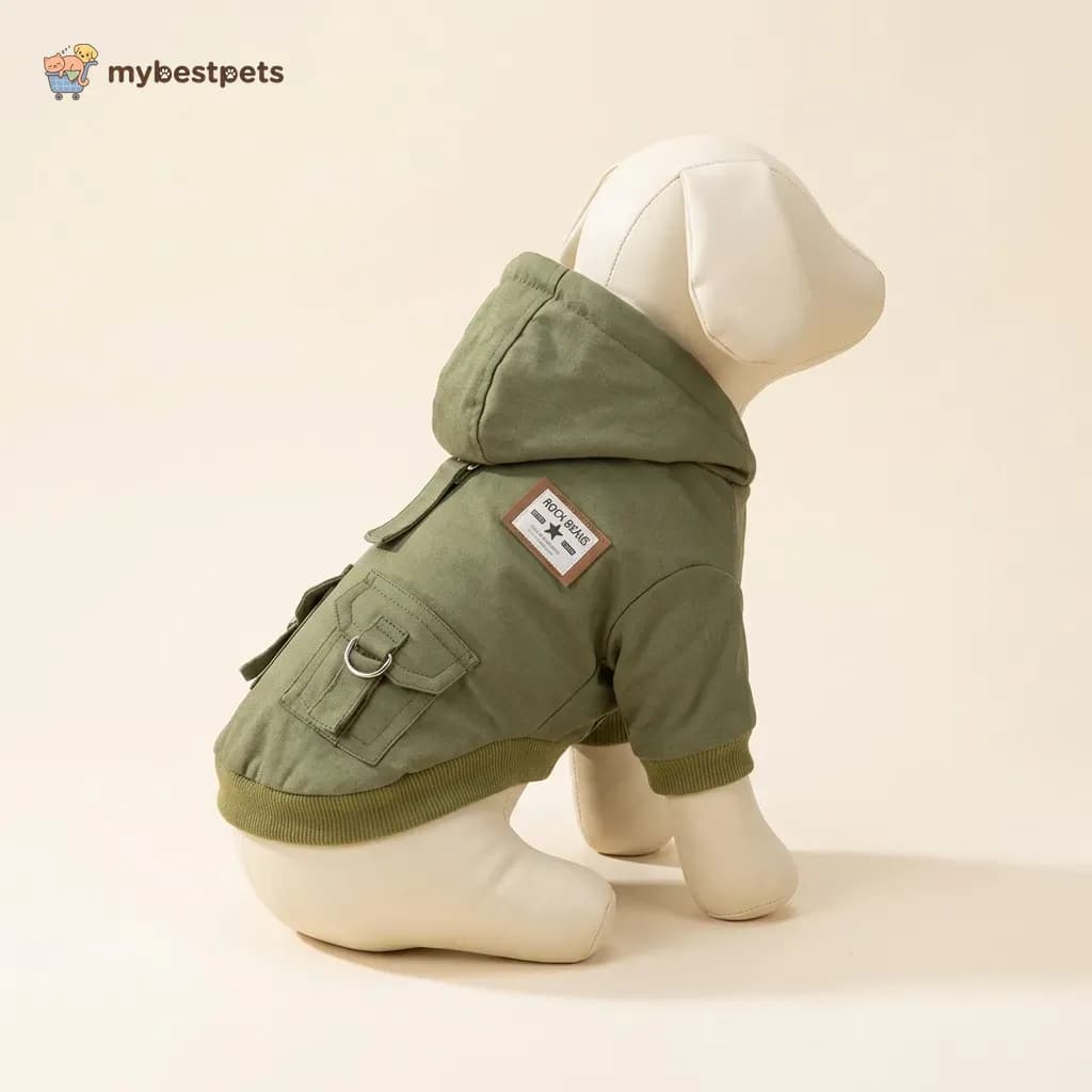 Hooded Cargo Dog Coat with Flap Pockets for Small Dogs
