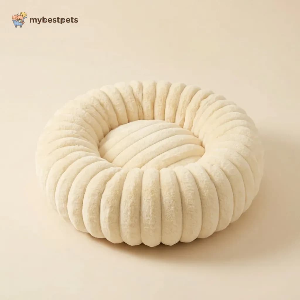 Ribbed Faux Fur Donut Bed for Cats and Dogs, 40 to 80 cm