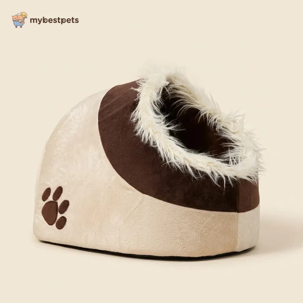 Cave Pet Bed with Hood and Plush Rim for Cats and Small Dogs