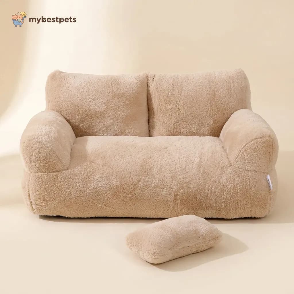 Plush Cat Sofa Bed with Backrest and Armrests