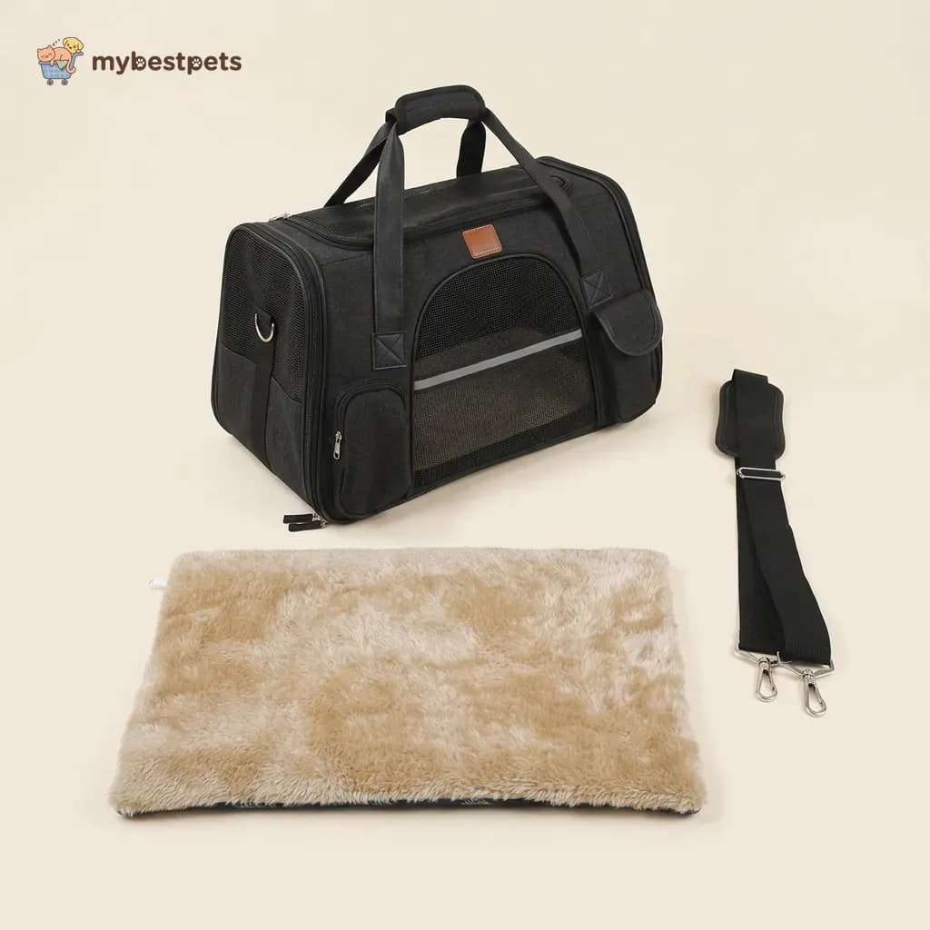 Soft Pet Carrier Bag with Mesh Panels, Plush Mat and Pockets