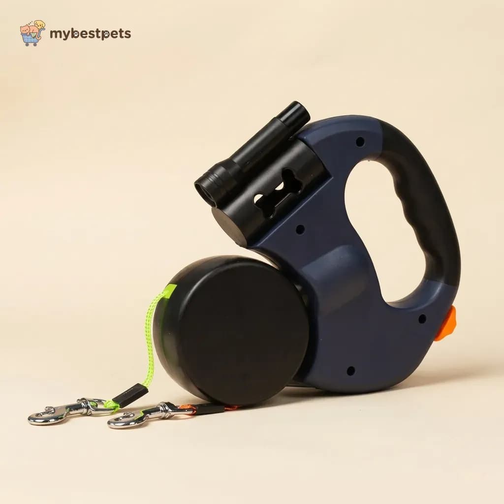 Double Retractable Dog Leash for Two Dogs with Torch and Bag Box