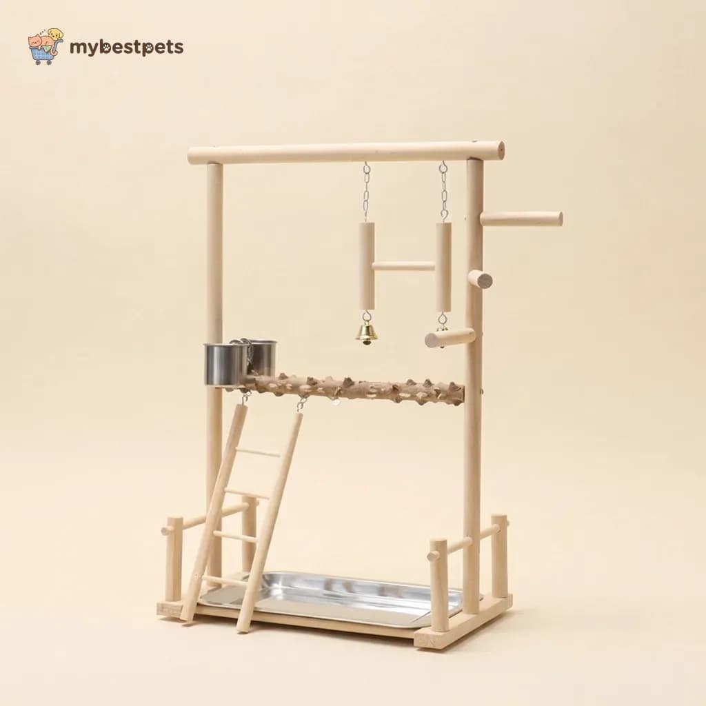 Wooden Bird Play Stand with Perches, Ladder and Swings