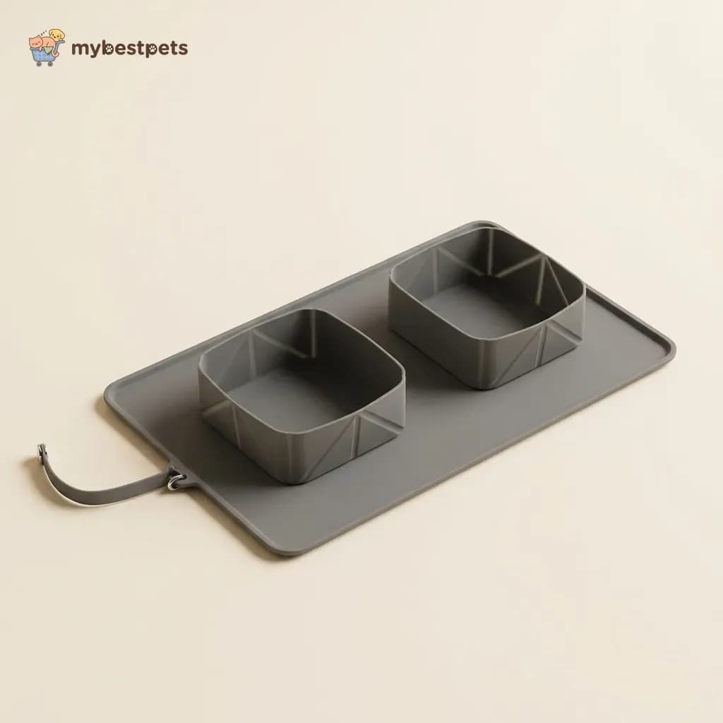 Foldable Silicone Double Pet Bowl with Spill Mat