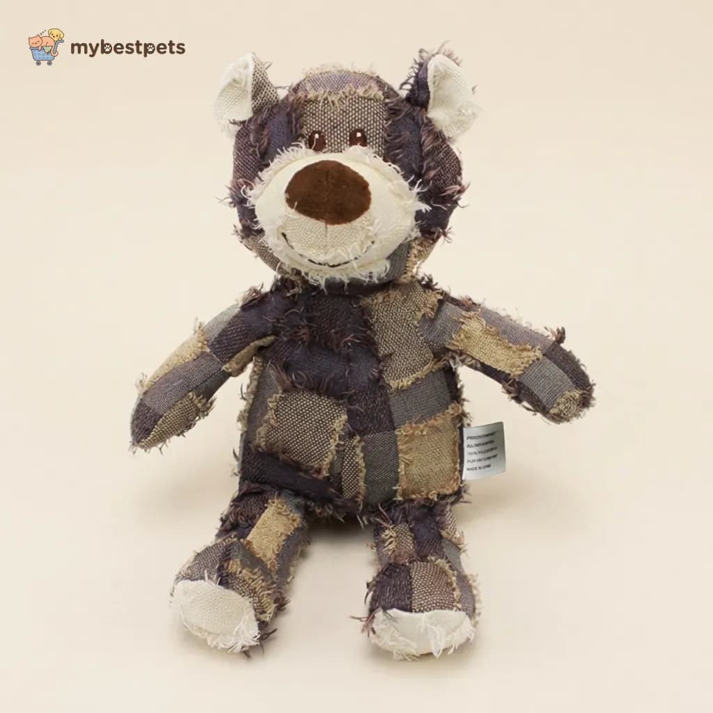 Plush Squeaky Dog Toy, Patchwork Teddy Bear