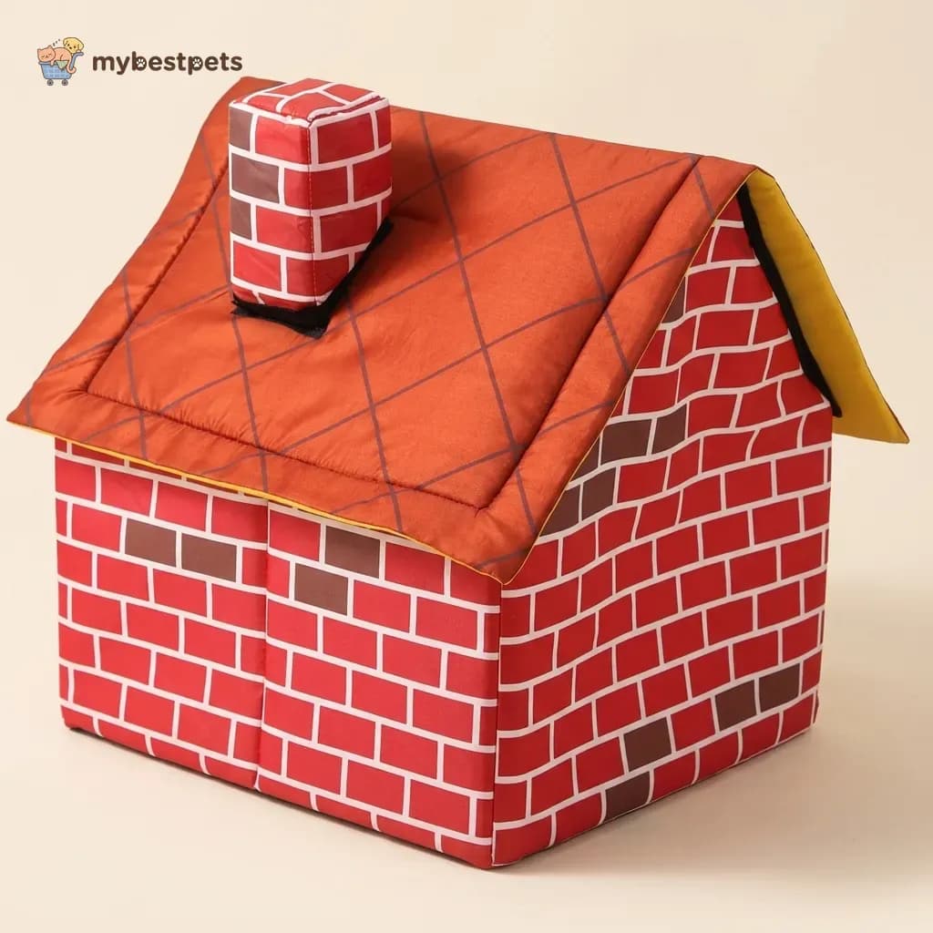 Cat House with Chimney, Brick Cottage Print and Washable Cushion