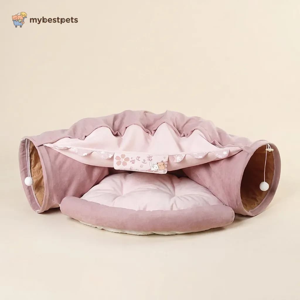 Collapsible Cat Tunnel with Cushion Bed in the Middle