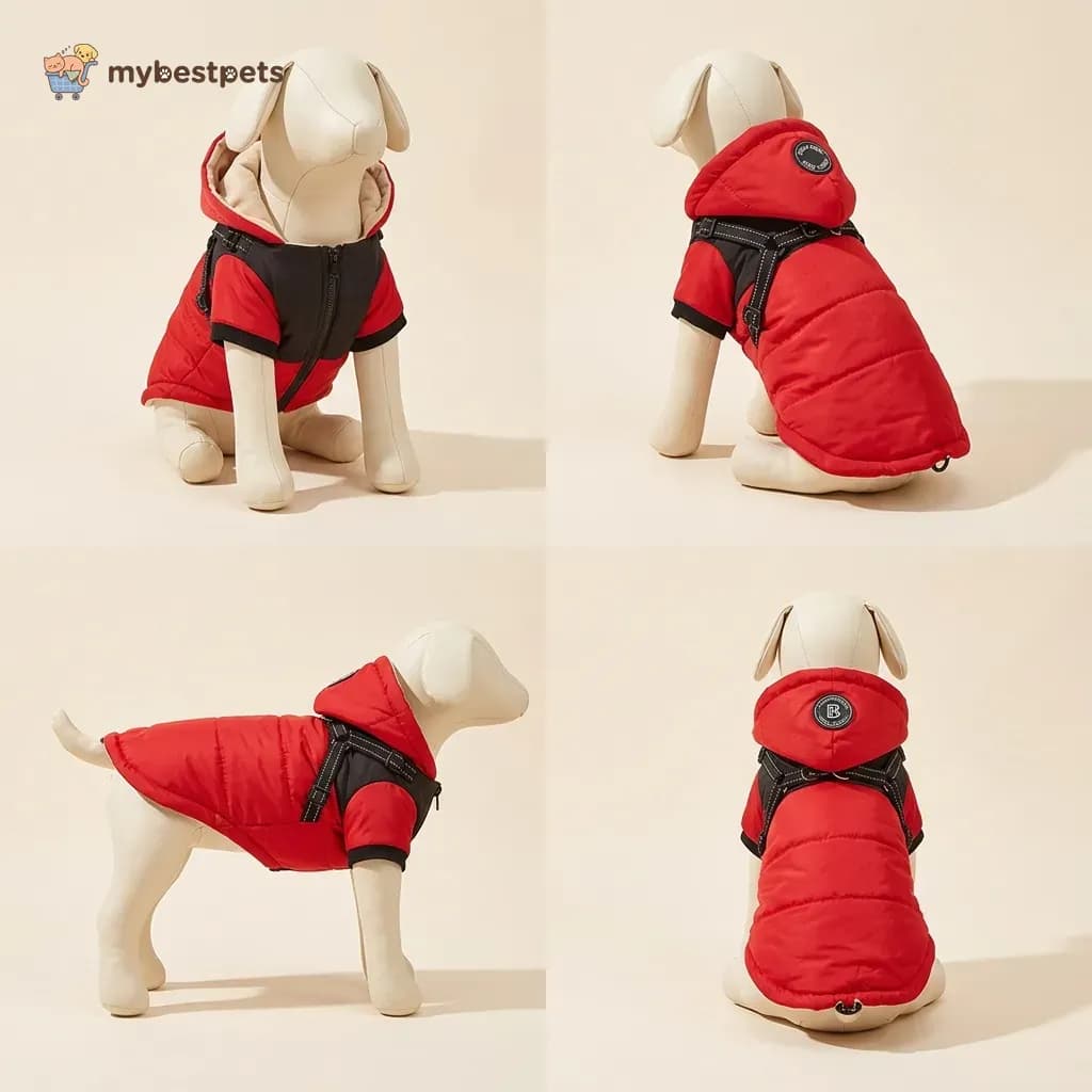 Waterproof Padded Dog Jacket with Hood and Velvet Lining