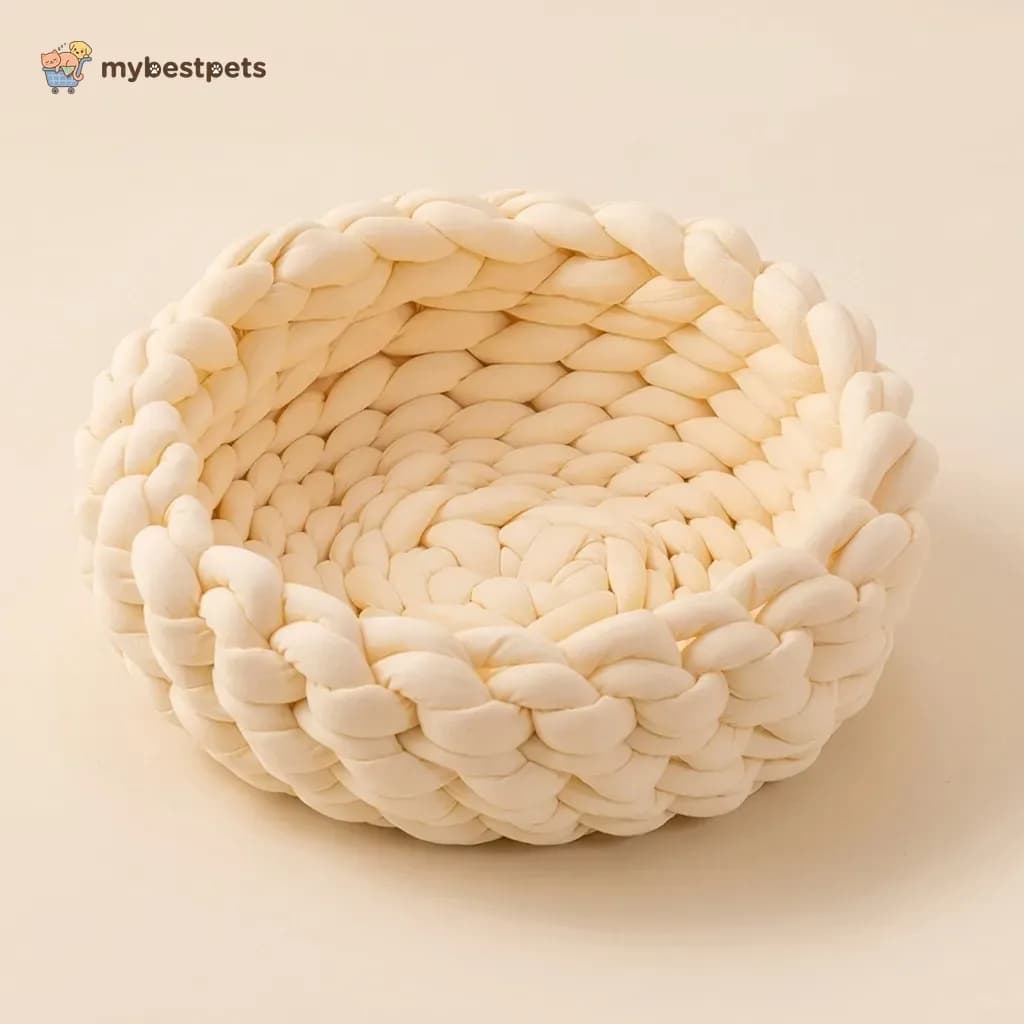 Chunky Knit Cat Bed, Round Basket for Cats and Small Dogs
