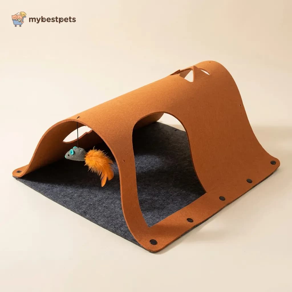Felt Cat Tunnel and Play Mat with Hanging Toy, Linkable