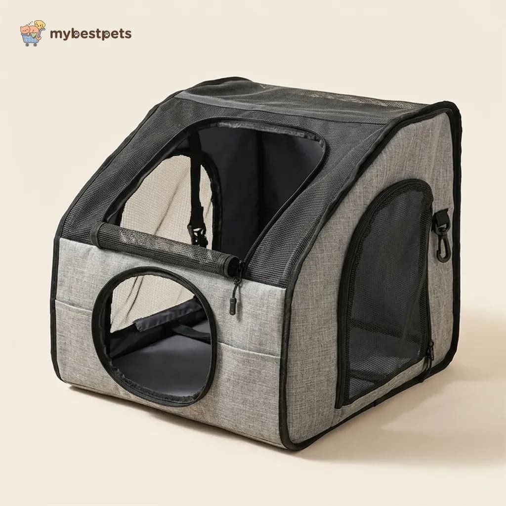 Foldable Dog Car Seat Carrier with Mesh Top and Tether