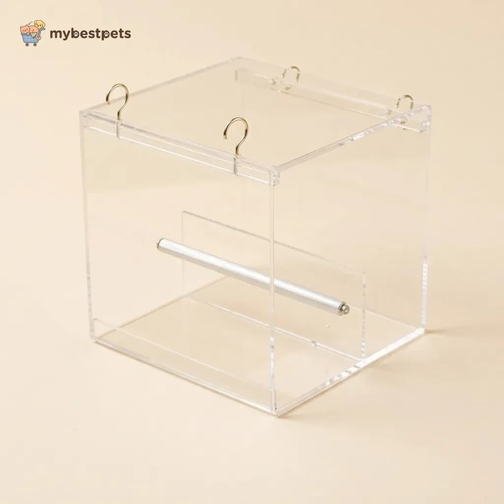 Acrylic Bird Feeder Box with Perch, Budgies to Large Parrots