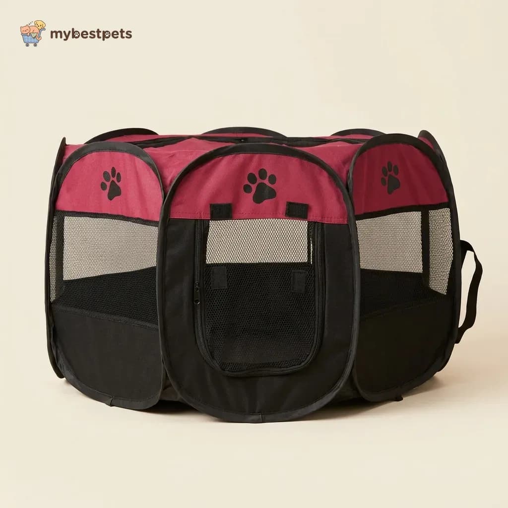 Foldable Octagonal Pet Playpen for Dogs and Cats, Mesh Windows