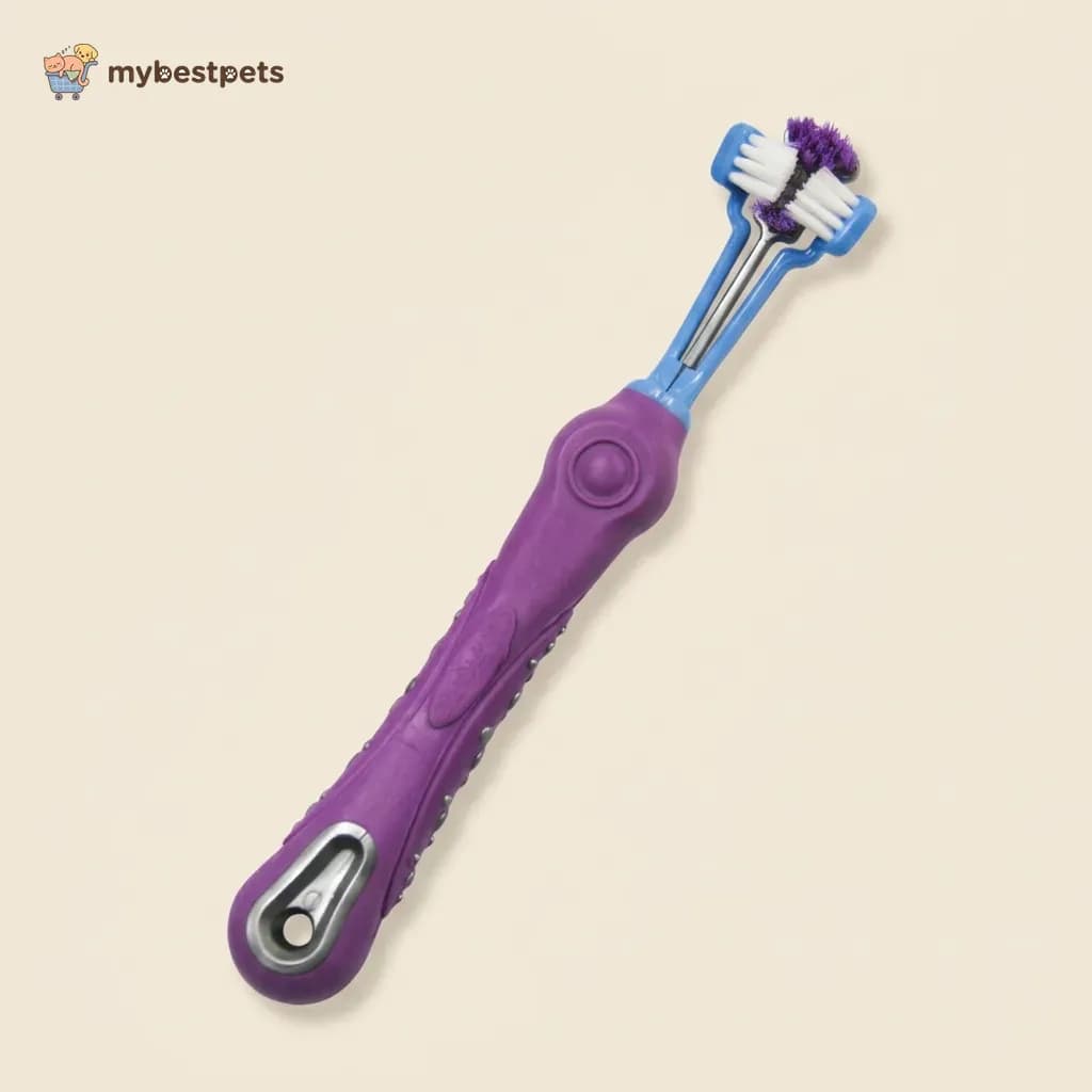 Three-Sided Dog Toothbrush with Rubber Grip