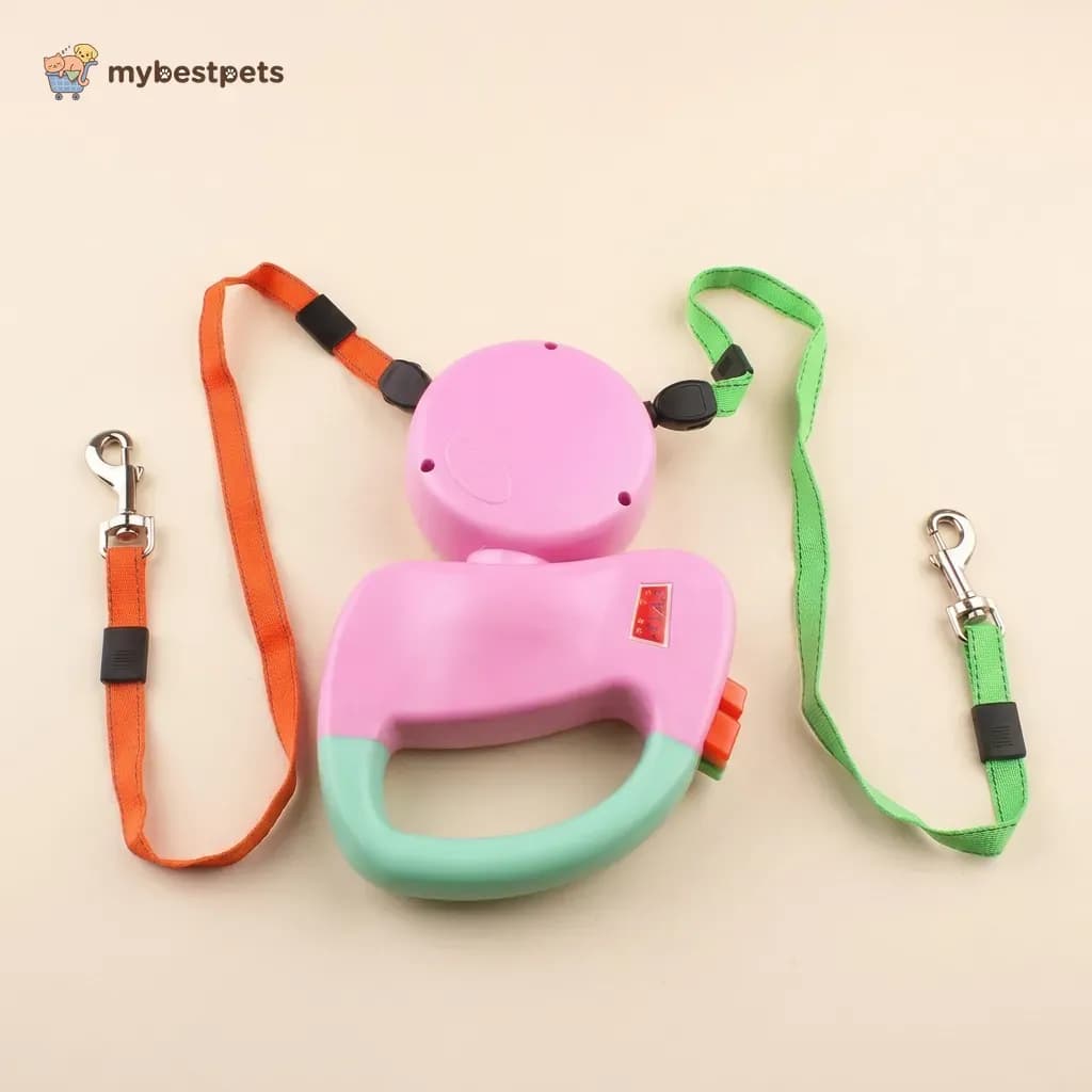 Dual Retractable Dog Leash for Walking Two Dogs