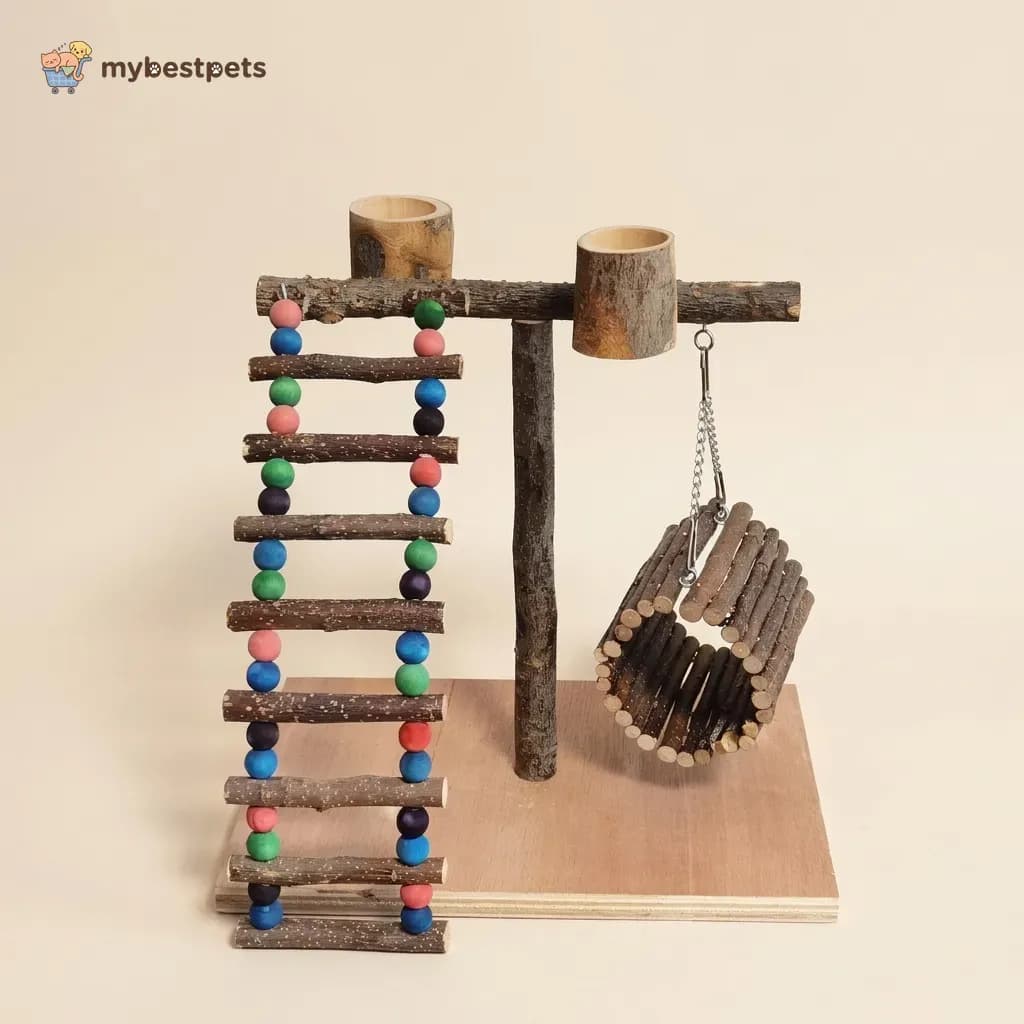 Natural Wood Bird Play Stand with Ladder and Perches