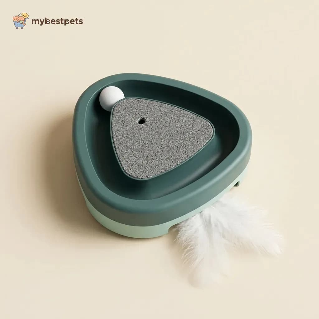 Electric Cat Toy with Feather, Ball Track and Scratch Pad