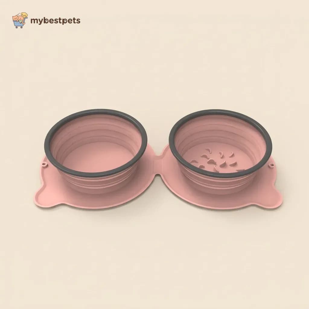 Collapsible Double Travel Bowl for Dogs and Cats, Silicone
