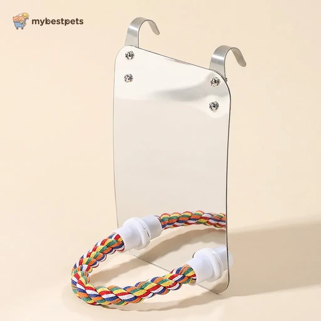 Bird Cage Mirror with Rope Perch for Budgies and Parrots