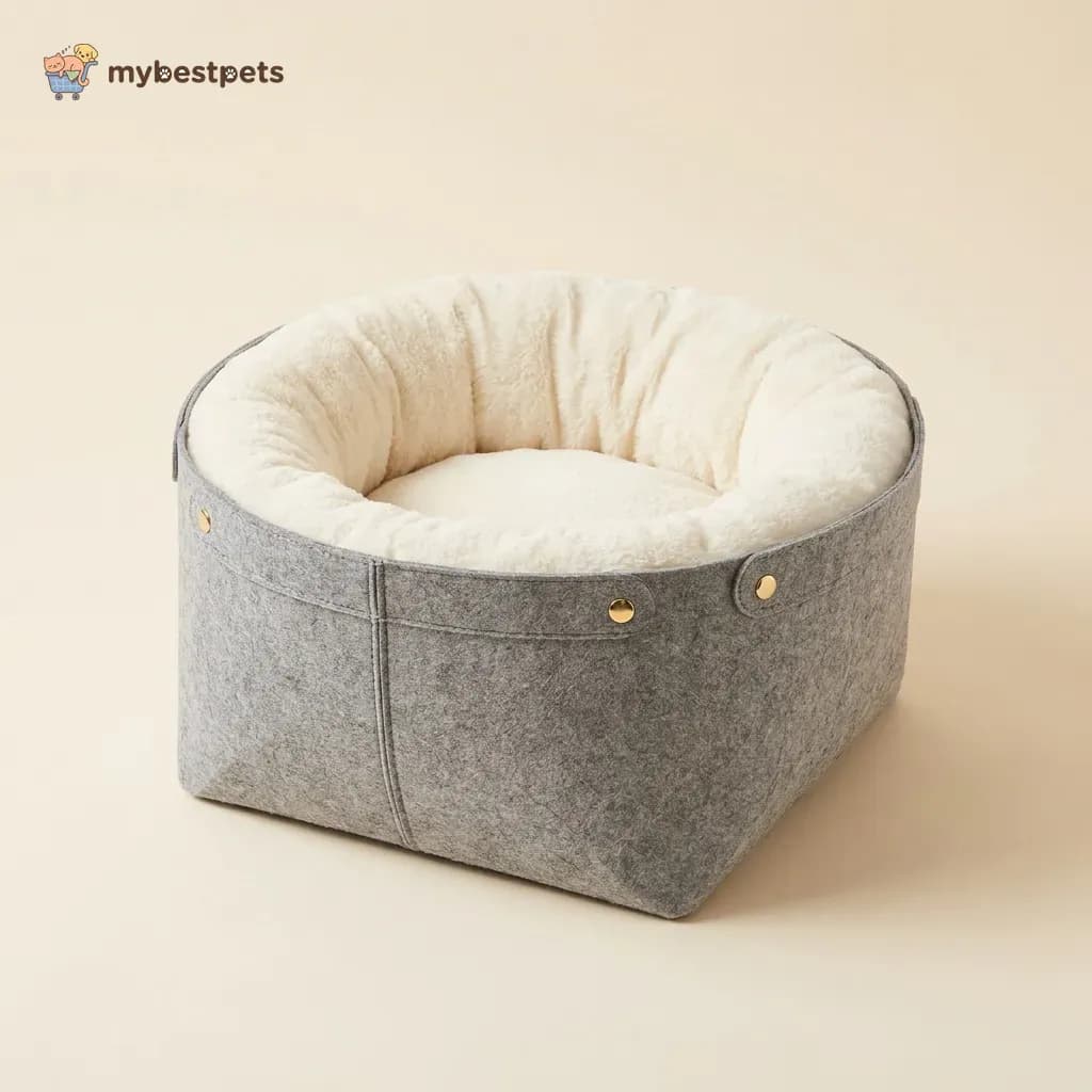 Felt Basket Pet Bed with Removable Plush Cushion