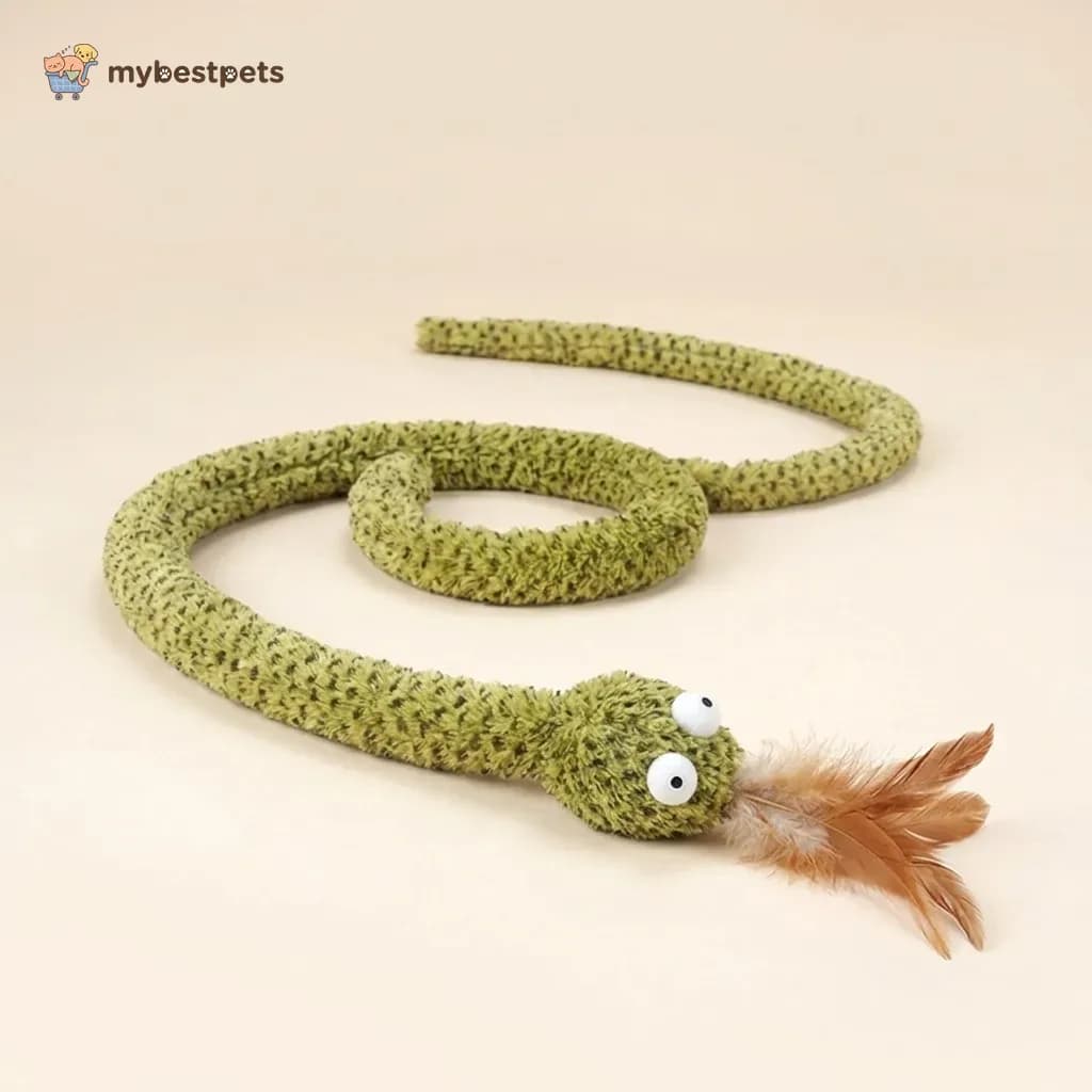 Plush Snake Cat Teaser with Feather, Straight or Spiral