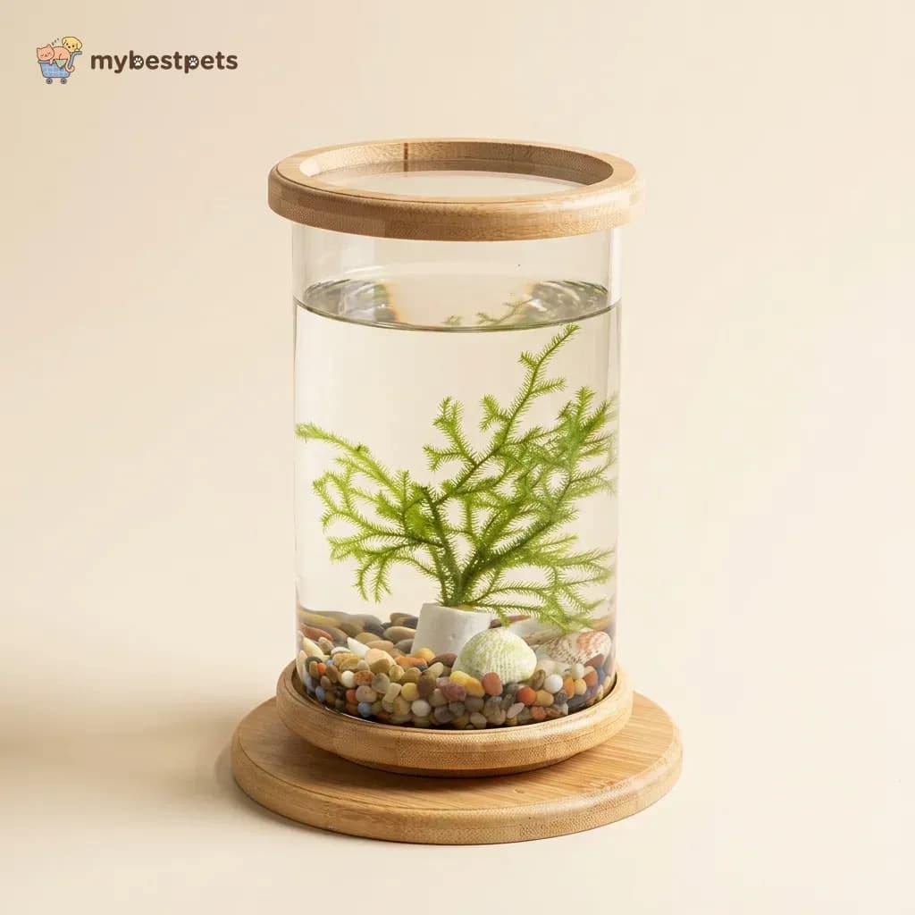 Mini Glass Desk Tank with Bamboo Base for Aquatic Plants