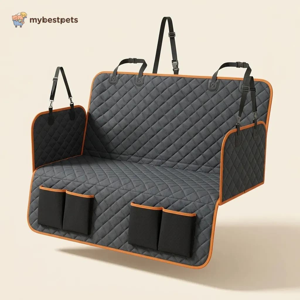 Dog Car Back Seat Cover with Pockets and Headrest Straps