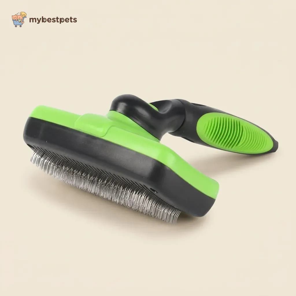 Self-Cleaning Slicker Brush with Steel Pins and Rubber Grip