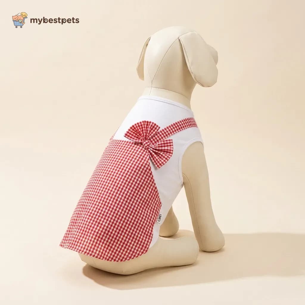 Gingham Dog Dress with Bow for Medium and Large Dogs
