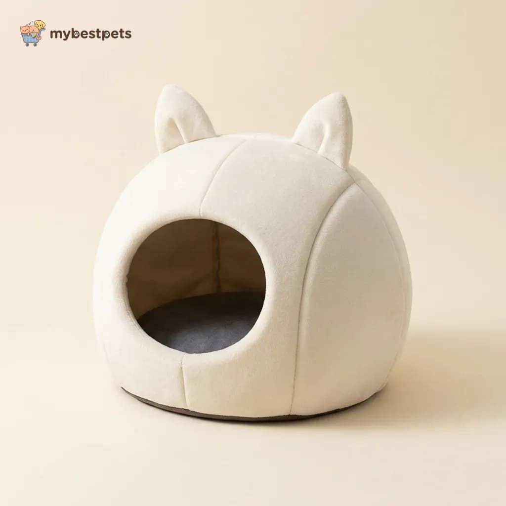 Cat Ear Cave Bed, Covered Plush Bed for Cats and Small Dogs