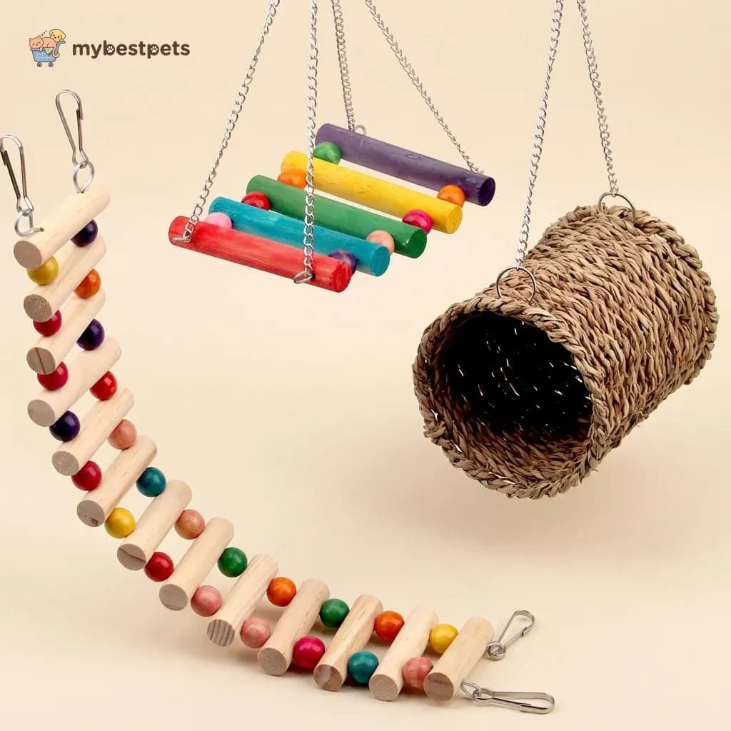 Bird and Hamster Cage Toy Set with Bridge, Swing and Grass Nest