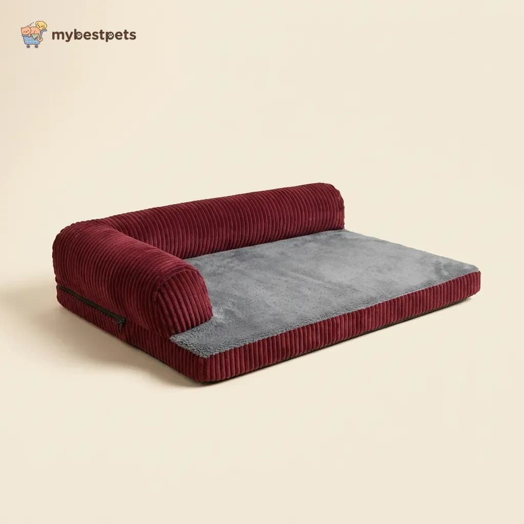 Corduroy Dog Sofa Bed with Bolster, Non-Slip Base