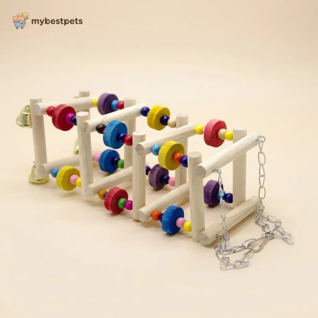 Hanging Wooden Bird Bridge Toy with Beads and Bells