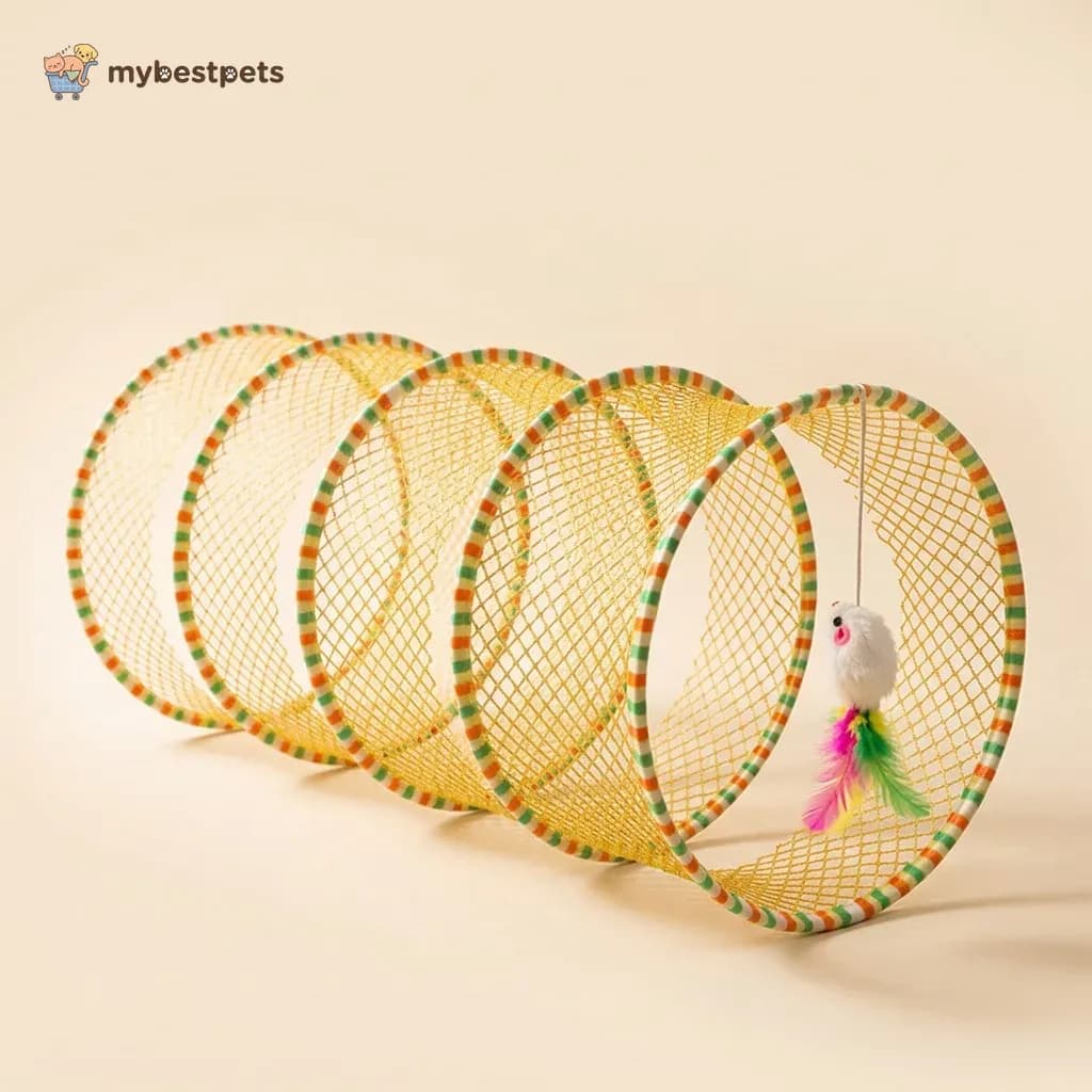 Foldable Mesh Cat Tunnel with Feather Toy