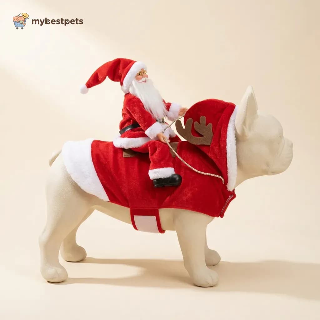 Dog Christmas Costume with Santa Rider and Reindeer Antlers